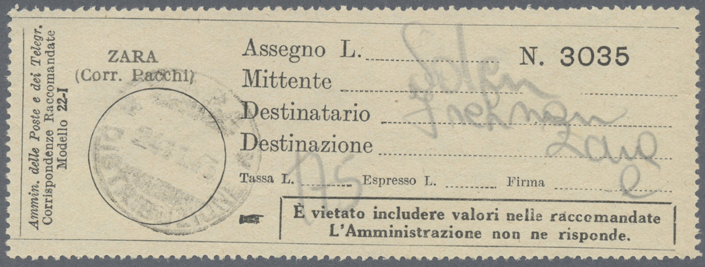 Br Dt. Besetzung II WK - Zara: 1943, Flugpostmarken Mit Aufdruck  25 C., 50 C., 80 C. Und1 Lire In Type - Occupazione 1938 – 45