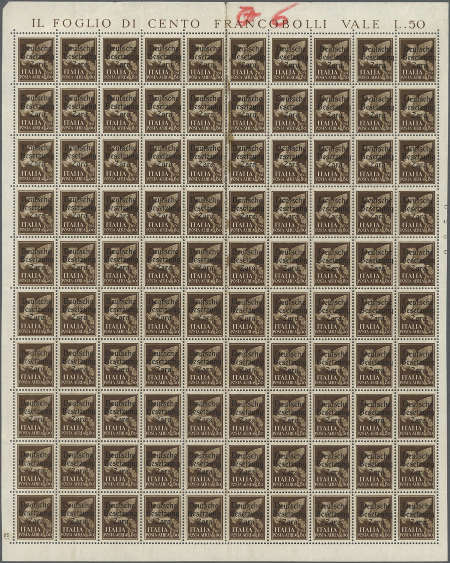 **/* Dt. Besetzung II WK - Zara: 1943, 50 Cent. Flugpostmarken Mit Aufdruck Als Kompletter Bogen Mit Alle - Bezetting 1938-45