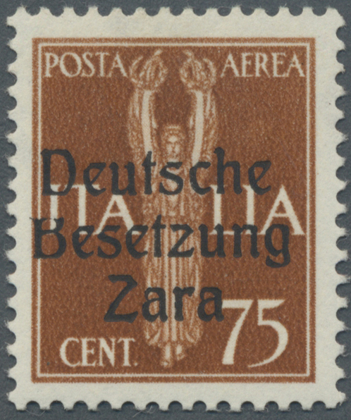 **/* Dt. Besetzung II WK - Zara: 1943, Flugpost 75 C Gelbbraun "Deutsche Besetzung Zara", Type I Mit Plat - Bezetting 1938-45