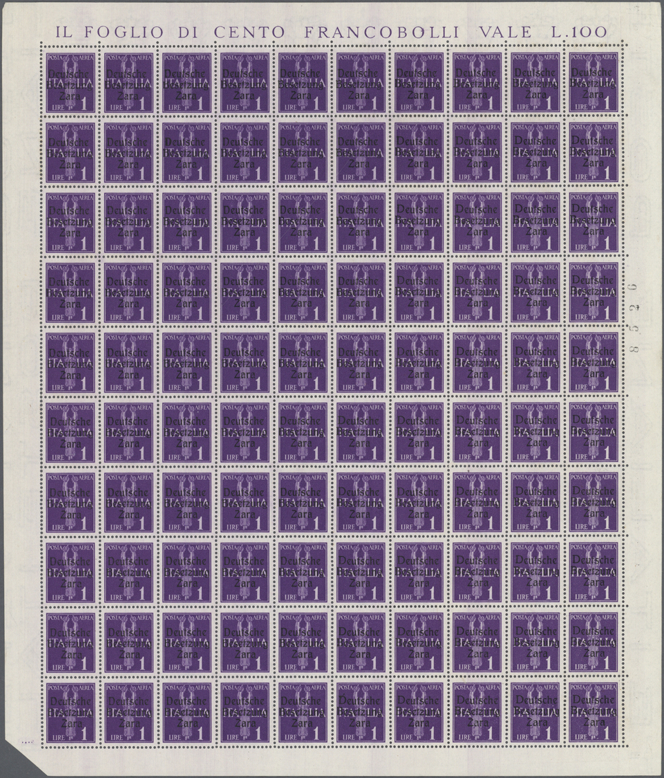 (*) Dt. Besetzung II WK - Zara: 1943, 1 Lire Flugpostmarken Mit Aufdruck Als Kompletter Bogen Ohne Gummi - Bezetting 1938-45