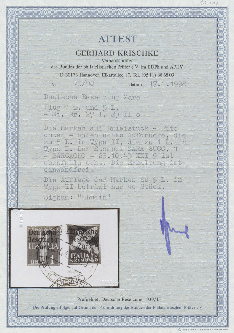 Brfst Dt. Besetzung II WK - Zara: 1943, Freimarken Mit Echtem Aufdruck 1 L Violett Und 5 L Grün Auf Briefs - Bezetting 1938-45