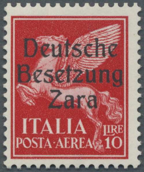 ** Dt. Besetzung II WK - Zara: 1943, 10 Lire Schwärzlichrosa, Aufdruck Type I,  Farbfrisches Exemplar I - Bezetting 1938-45