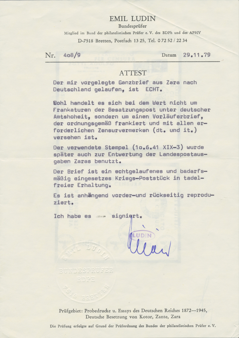 Br Dt. Besetzung II WK - Zara: 1941, Geschäftsbrief (Bugspur) Vom 10.6.41 Von Der Fa. Zotti In Triest A - Occupation 1938-45