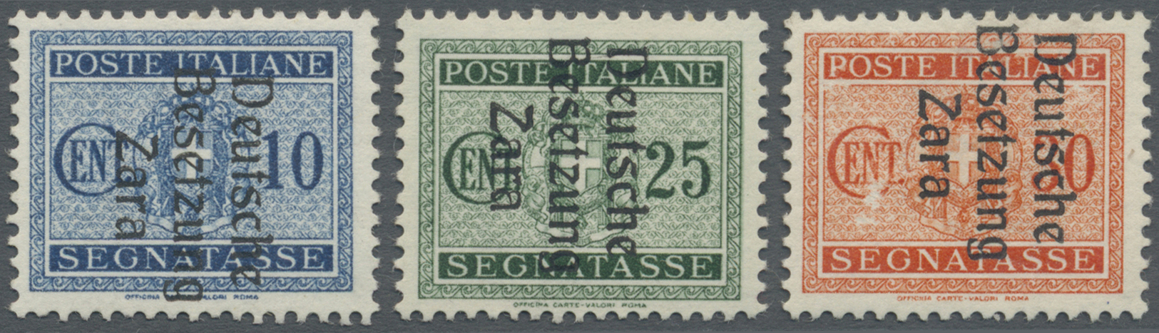 * Dt. Besetzung II WK - Zara - Portomarken: 1943, Portomarken: 10 C., 25 C. Und 30 C. Mit Aufdruck Zar - Bezetting 1938-45