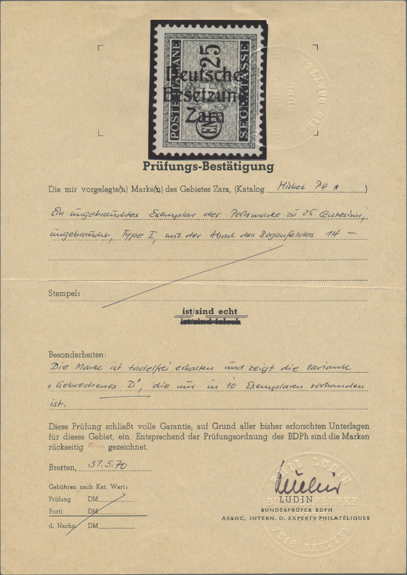 * Dt. Besetzung II WK - Zara - Portomarken: 1943, Portomarken: 10 C., 25 C. Und 30 C. Mit Aufdruck Zar - Bezetting 1938-45