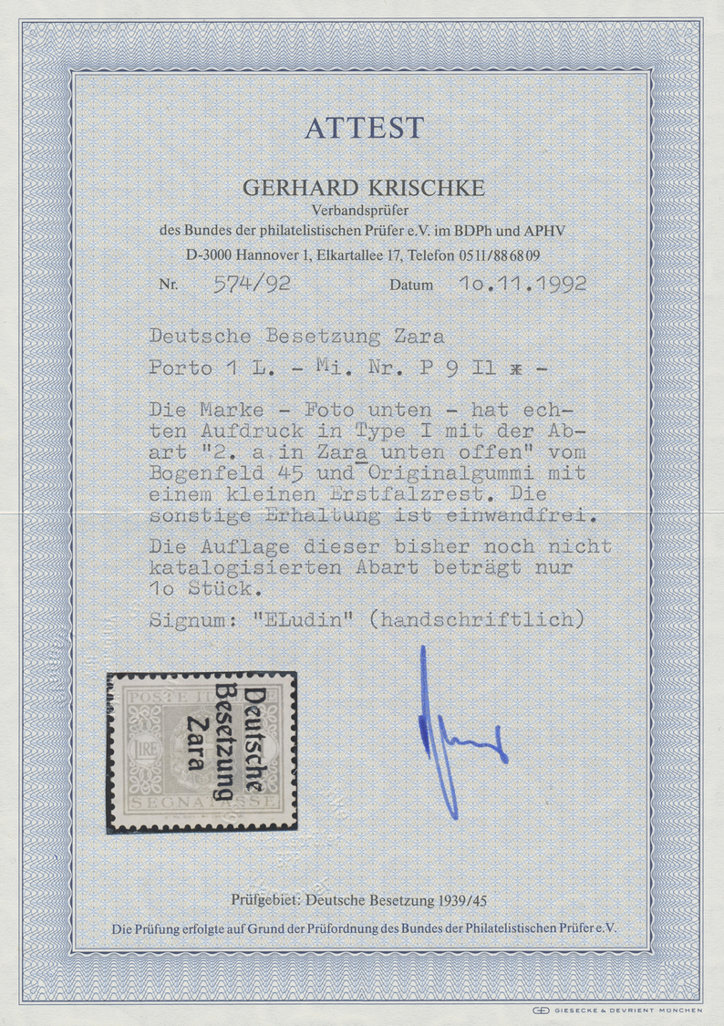 * Dt. Besetzung II WK - Zara - Portomarken: 1943, Portomarken: 1 Lire Mit Aufdruck Zara In Der Type "I - Bezetting 1938-45