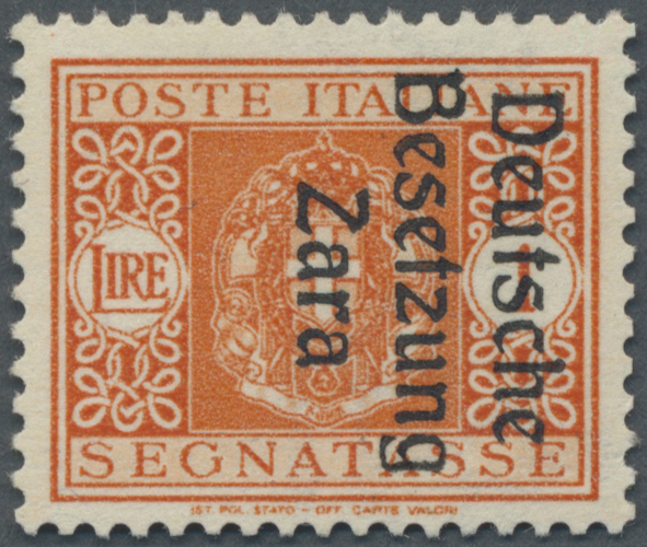 * Dt. Besetzung II WK - Zara - Portomarken: 1943, 1 L Portomarke Mit Aufdruck &bdquo;Deutsche Besetzung Zara - Occupation 1938-45