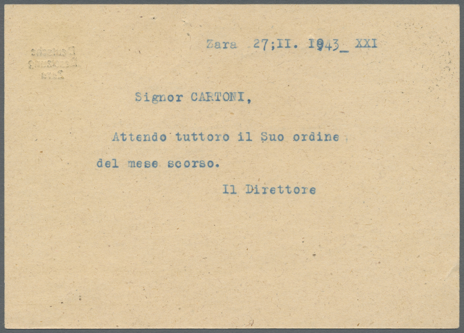 GA Dt. Besetzung II WK - Zara - Ganzsachen: 1943, 30 Cent. Ganzsache Mit Aufdruck Adressiert An Herrn G - Bezetting 1938-45