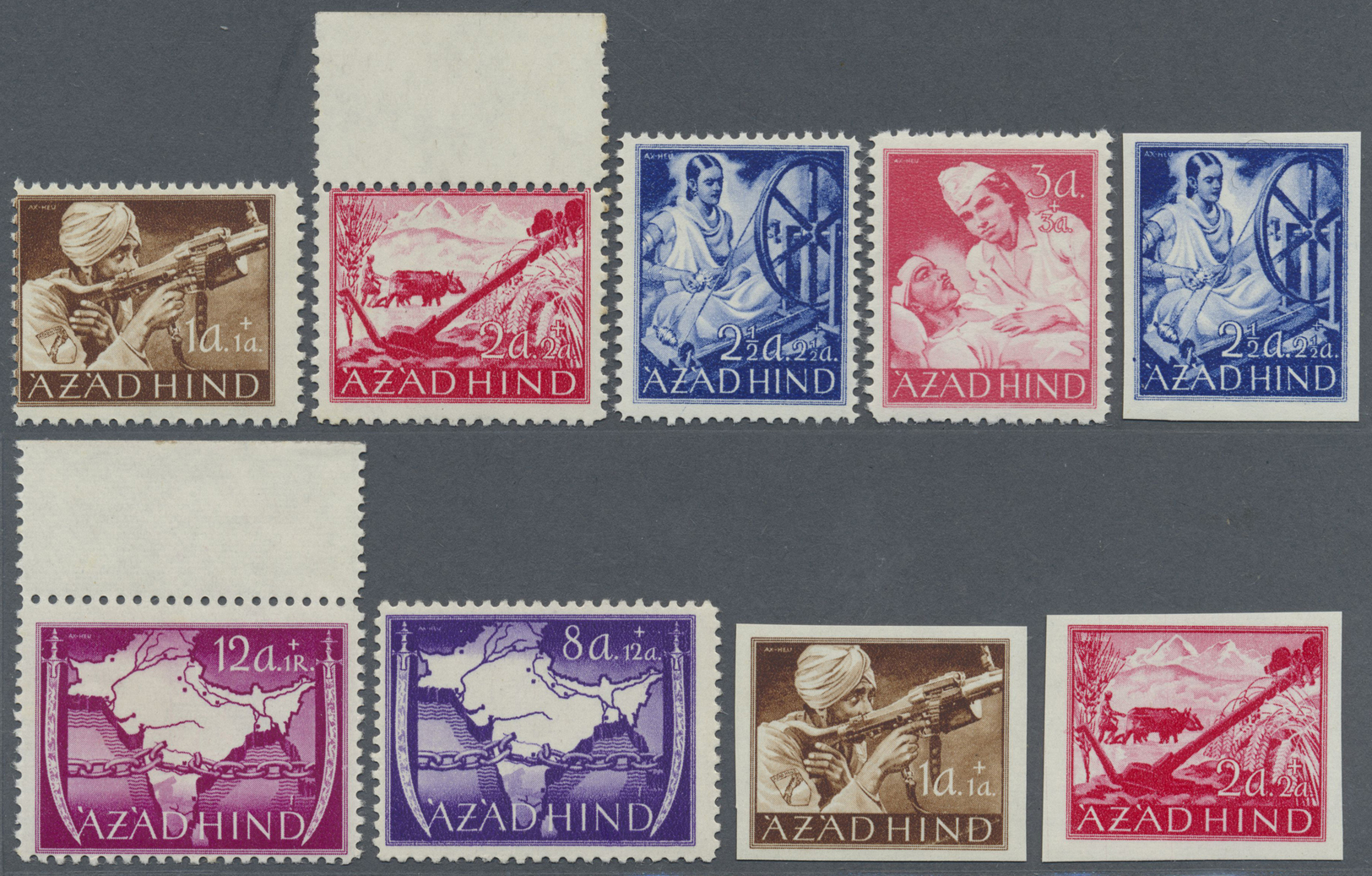 **/* Dt. Besetzung II WK - Nationales Indien (Freies Indien): 1943, 1 A. Bis 1 R. Azad Hind, Komplett Mit - Bezetting 1938-45