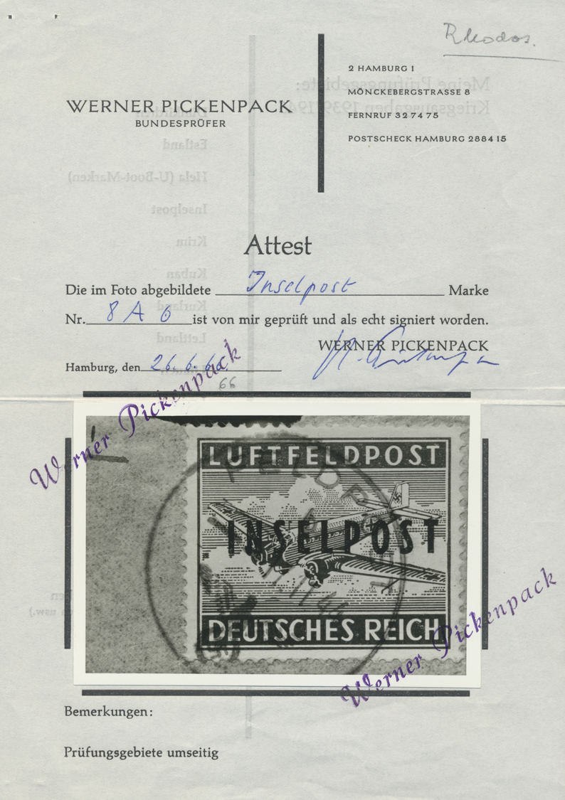 Brfst Feldpostmarken: 1944,  Rhodos-Zulassungsmarke Gezähnt, Farbrisches Und Klar Gestempeltes Prachtstück - Andere & Zonder Classificatie