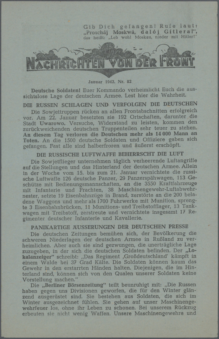 Feldpost 2. Weltkrieg: Flugblätter, Ostfront, 1942: UdSSR-Propaganda "Frontnachtrichten" Nr. 94, Nr. - Autres & Non Classés