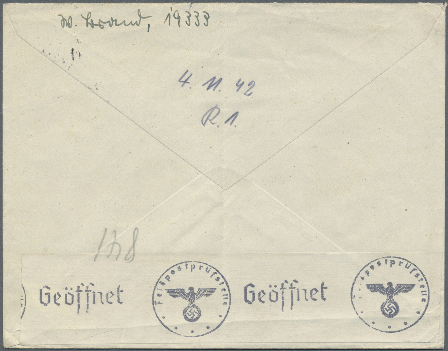 Br Feldpost 2. Weltkrieg: 1942, 4.11., Feldpostbrief Von Deutschem Absender Bei Feldpostnummer 19333 (S - Andere & Zonder Classificatie
