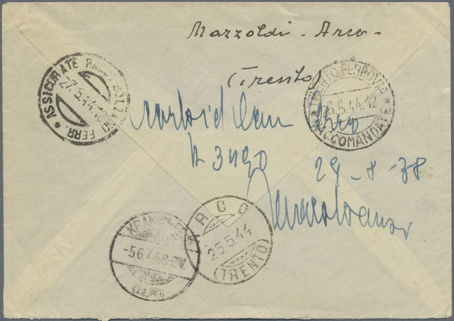 Br Feldpost 2. Weltkrieg: 1944 (25.5.), Frankierter R-Brief Mit 2x 1.25 Lire (senkrechtes Paar) Von Arc - Andere & Zonder Classificatie