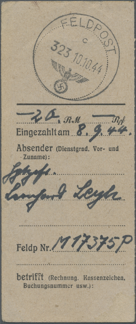 Br Feldpost 2. Weltkrieg: 1944, Festung Lorient, Abschnitt Einer Feldpostanweisung Mit Normstempel "c 3 - Andere & Zonder Classificatie