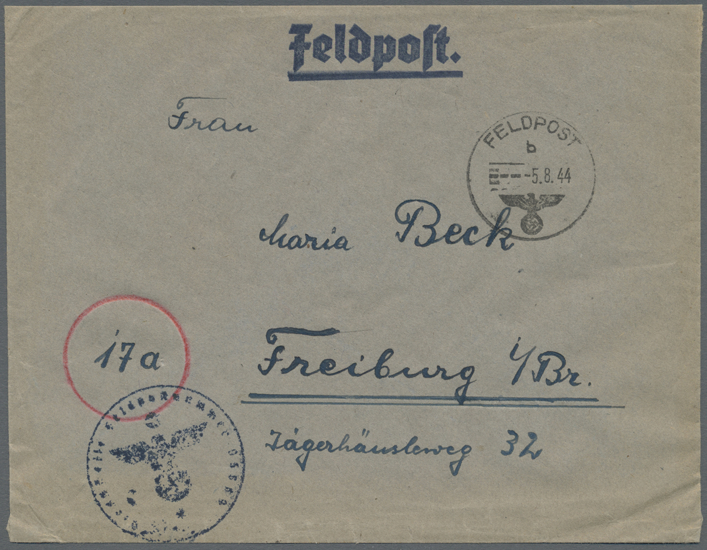 Br Feldpost 2. Weltkrieg: 1944 (5.8.), Ausgeflogener FP-Brief Aus Der "Atlantikfestung Lorient" (seit 4 - Andere & Zonder Classificatie