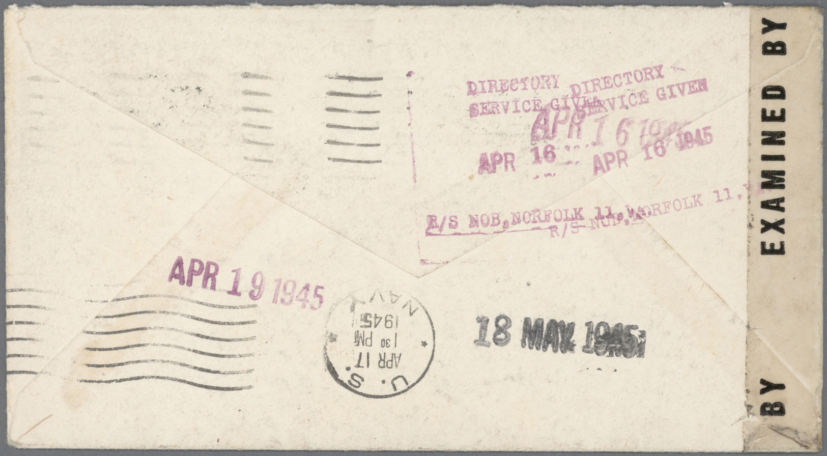 Br Zensurpost: 1945/1947, USA, 30 C Prexie EF Auf Brief Mit Ma-Stpl. U.S.-NAVY, APR 4 1945, Nach Walldü - Autres & Non Classés