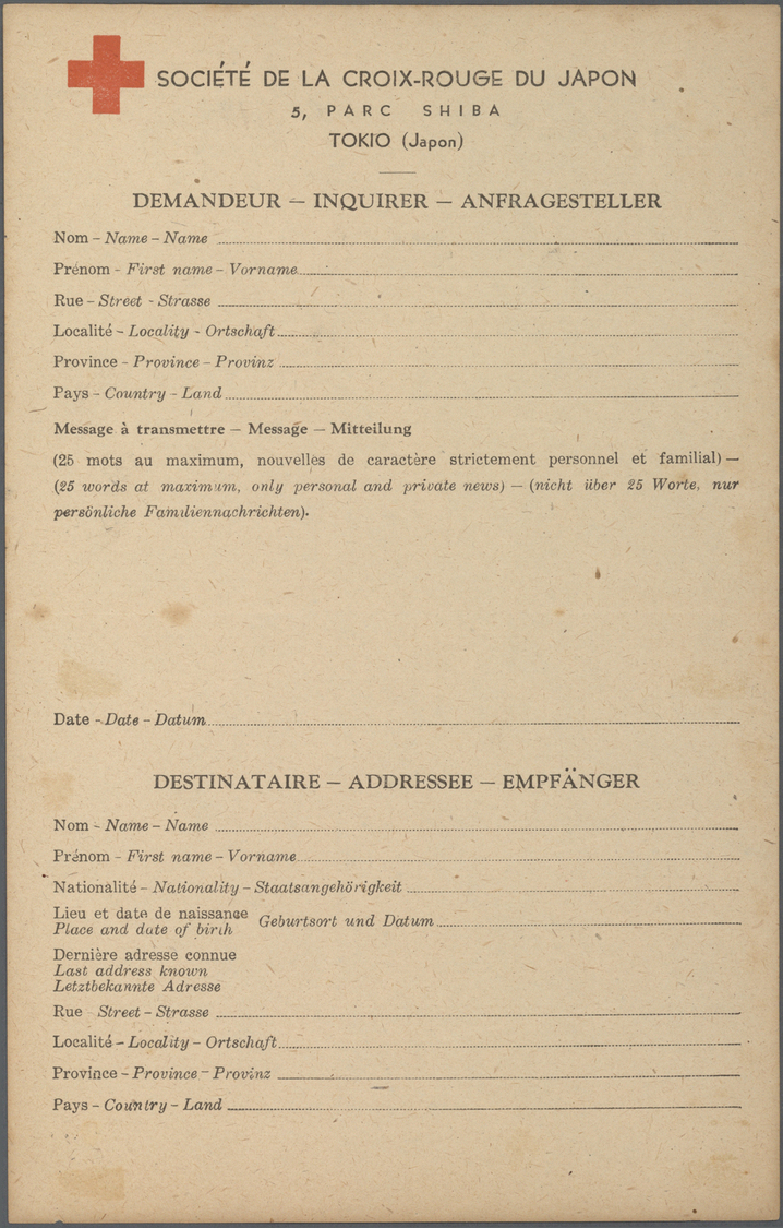 GA Kriegsgefangenen-Lagerpost: 1942/45, Japan Red Cross, Three Different "red Cross Message" Forms: Bil - Andere & Zonder Classificatie