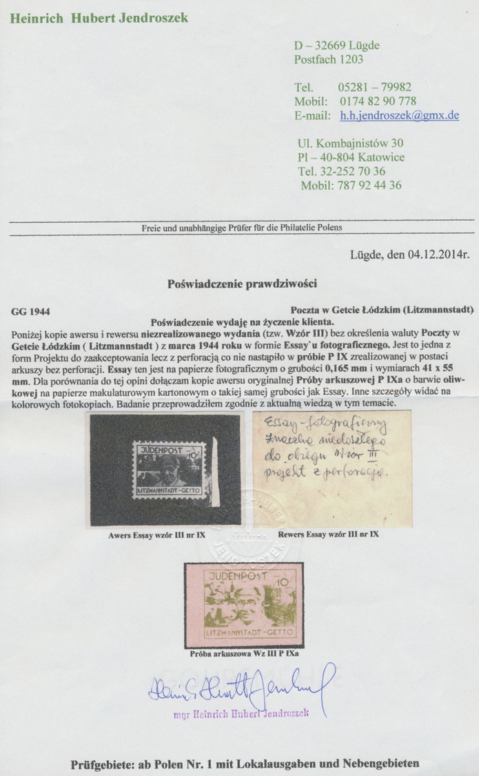 (*) Ghetto-Post: 1944, Photo-Essay Der 10 Pfg.-Wertstufe Gezähnt Auf Kartonpapier In Sehr Guter Erhaltun - Autres & Non Classés