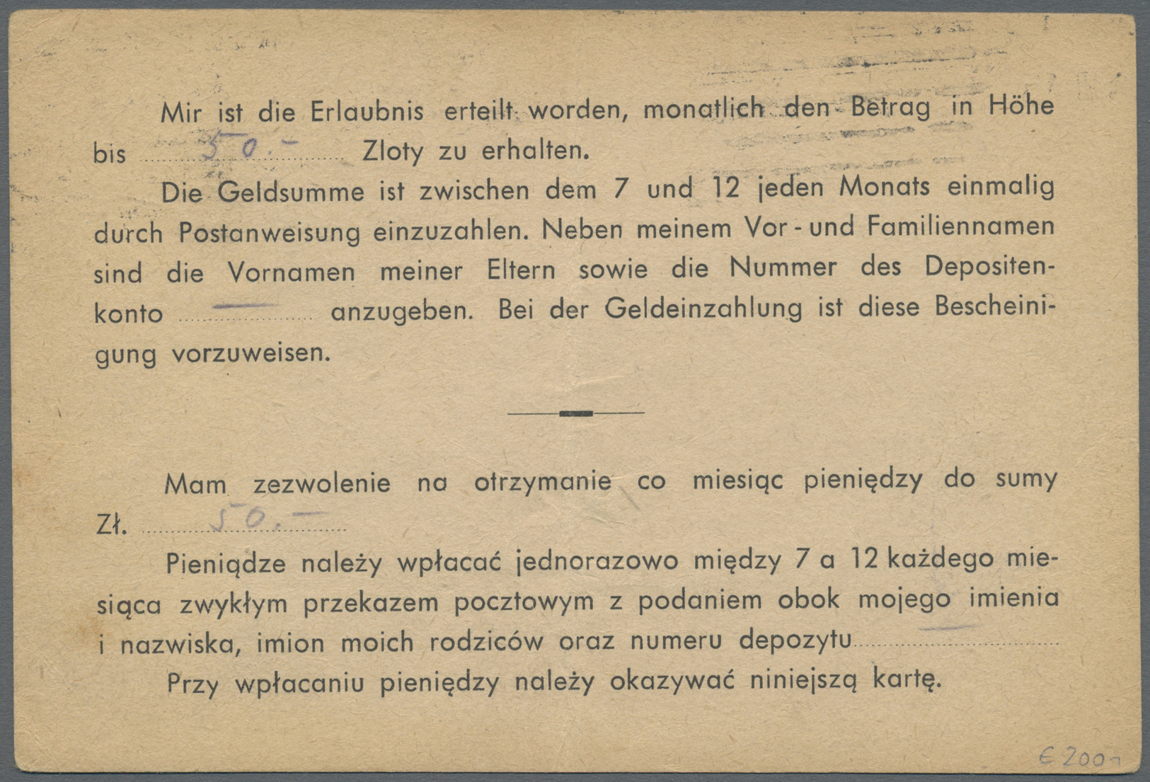 Br KZ-Post: Warschau: 1942, Vordruckkarte "Gefägniss Warschau Dzielnastr. 24/26" Mit Zweimal 6 Gr. Hitl - Brieven En Documenten