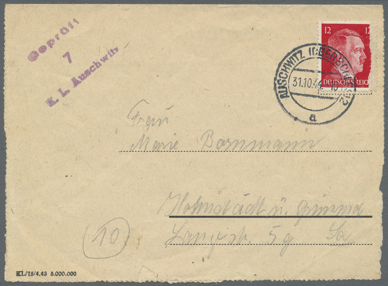 Br KZ-Post: Auschwitz (Oberschles.)2, 31.10.44, Oranienburg, 30.5.42 Und 27.4.44, 3 KZ-Belege Mit Entsp - Lettres & Documents