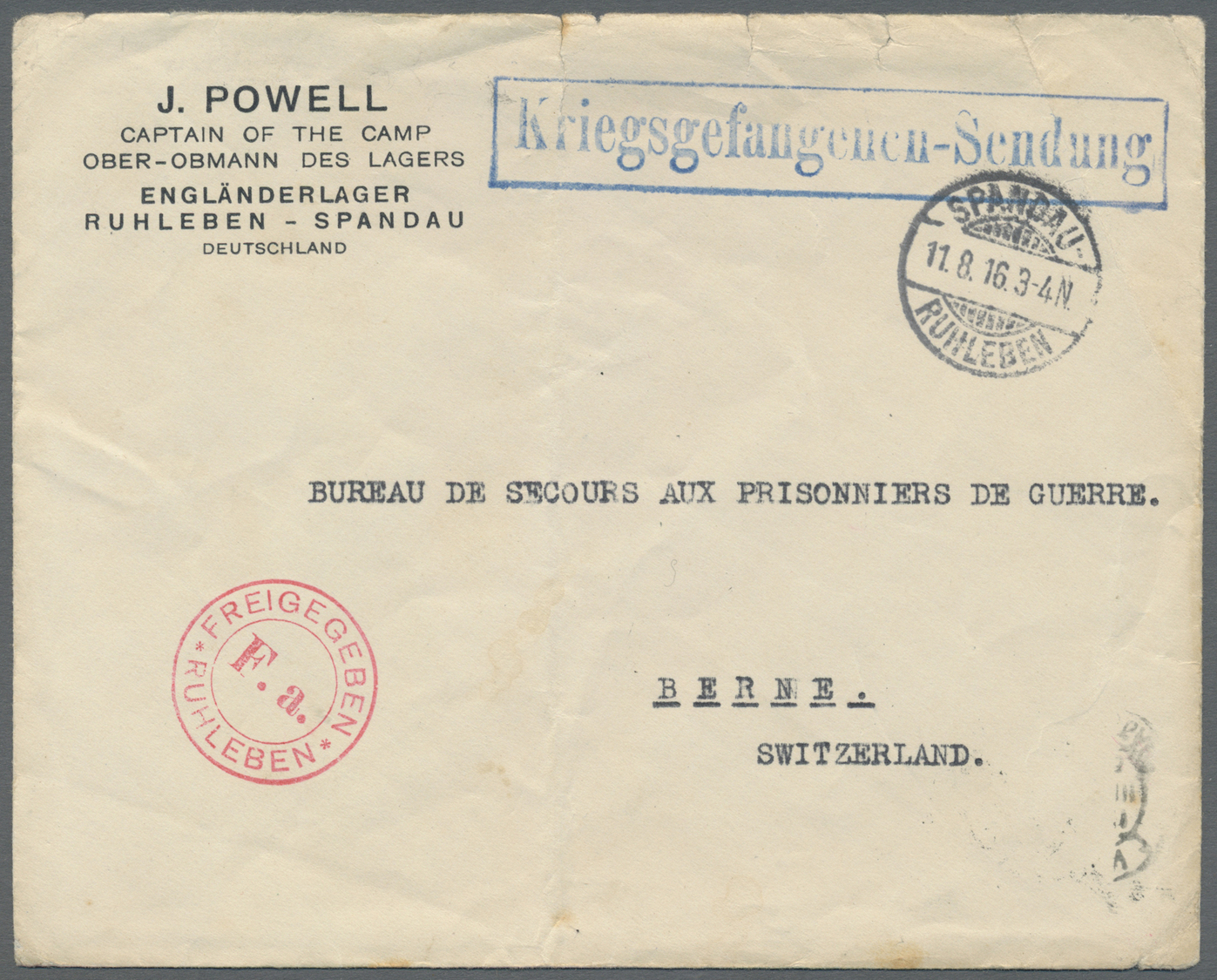 Br Lagerpost: Ruhleben: 1916, Zwei Vordruckbriefe "J. POWELL CAPTAIN OF THE CAMP...RUHLEBEN-SPANDAU..." - Andere & Zonder Classificatie
