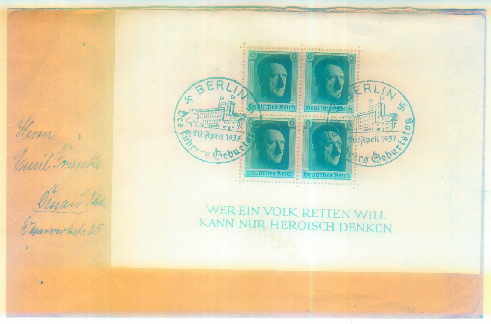 Block 7 EF 1937 Auf Fernbrief Nach Dessau - Briefe U. Dokumente