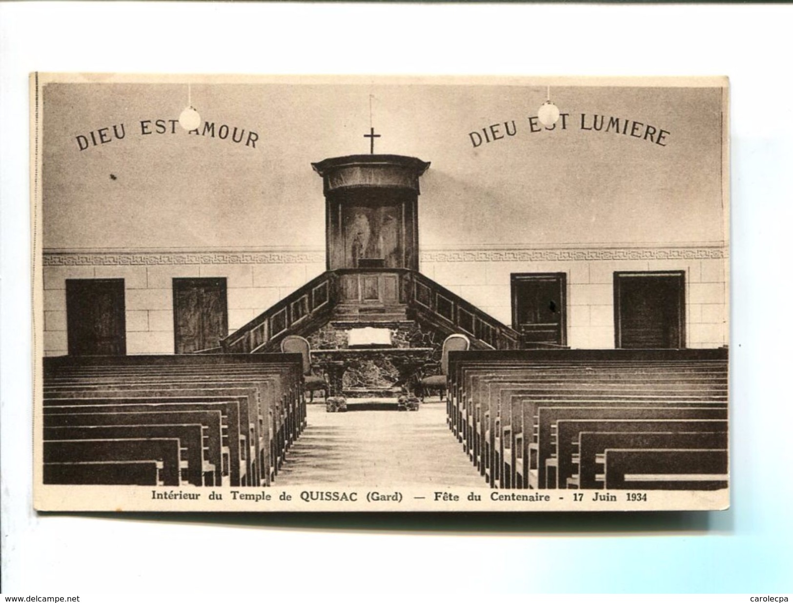 CP - QUISSAC (30) INTERIEUR DU TEMPLE FETE DU CENTENAIRE 17 JUIN 1934 EGLISE REFORMEE EVANGELIQUE DE QUISSAC - Quissac