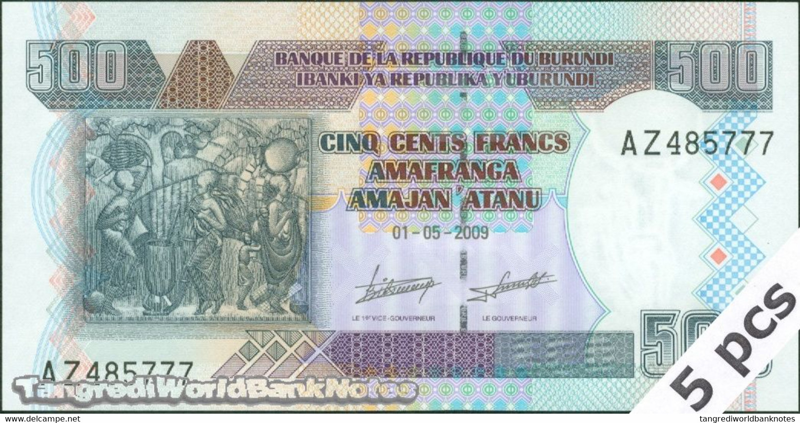 TWN - BURUNDI 45a - 500 Francs 1.5.2009 DEALERS LOT X 5 - Prefix AZ UNC - Burundi