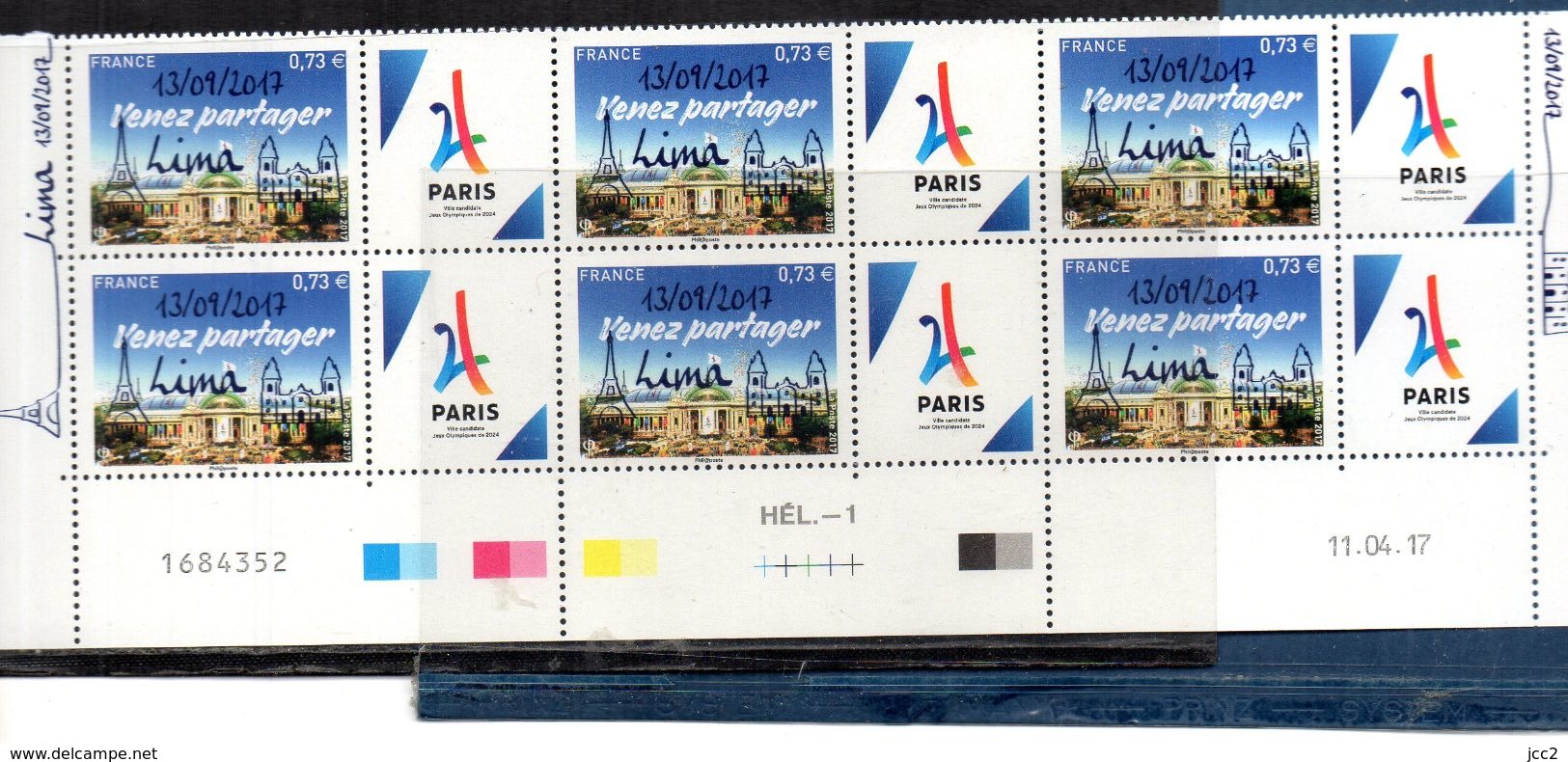 FRANCE - JO. Surcharge Lima 13/09/2017 - Bloc De 6 Bas De Feuille Coin Daté - Unused Stamps