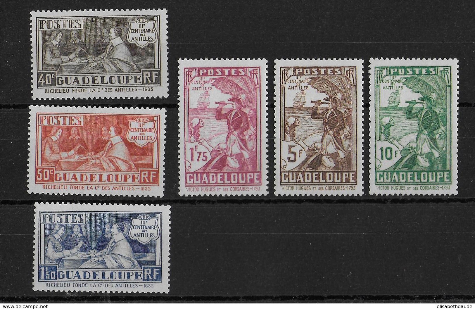 GUADELOUPE - YVERT N° 127/132 ** SANS CHARNIERE (GOMME LEGEREMENT PLASTIFIEE SUR 2 VALEURS) - COTE = 105 EUR. - Neufs