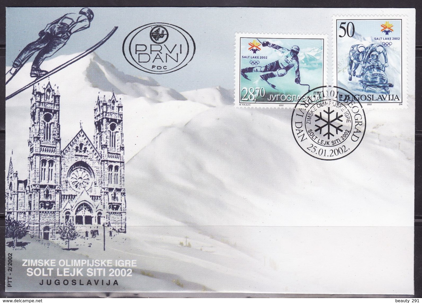 Yugoslavia, 2002, XIX Winter Olympics - Salt Lake City, FDC - Hiver 2002: Salt Lake City