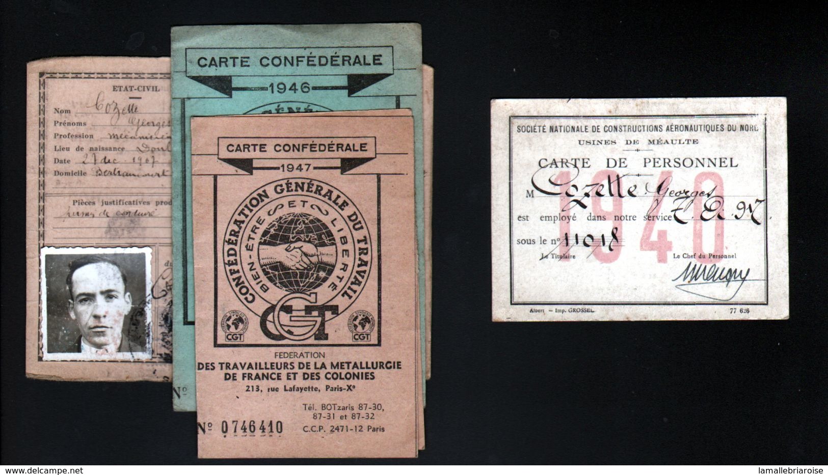 Aviation, Papiers Concernant Un Mecanicien Des Constructions Aeronautiques Du Nord, Usine De Meaulte, Voir Description - Autres & Non Classés