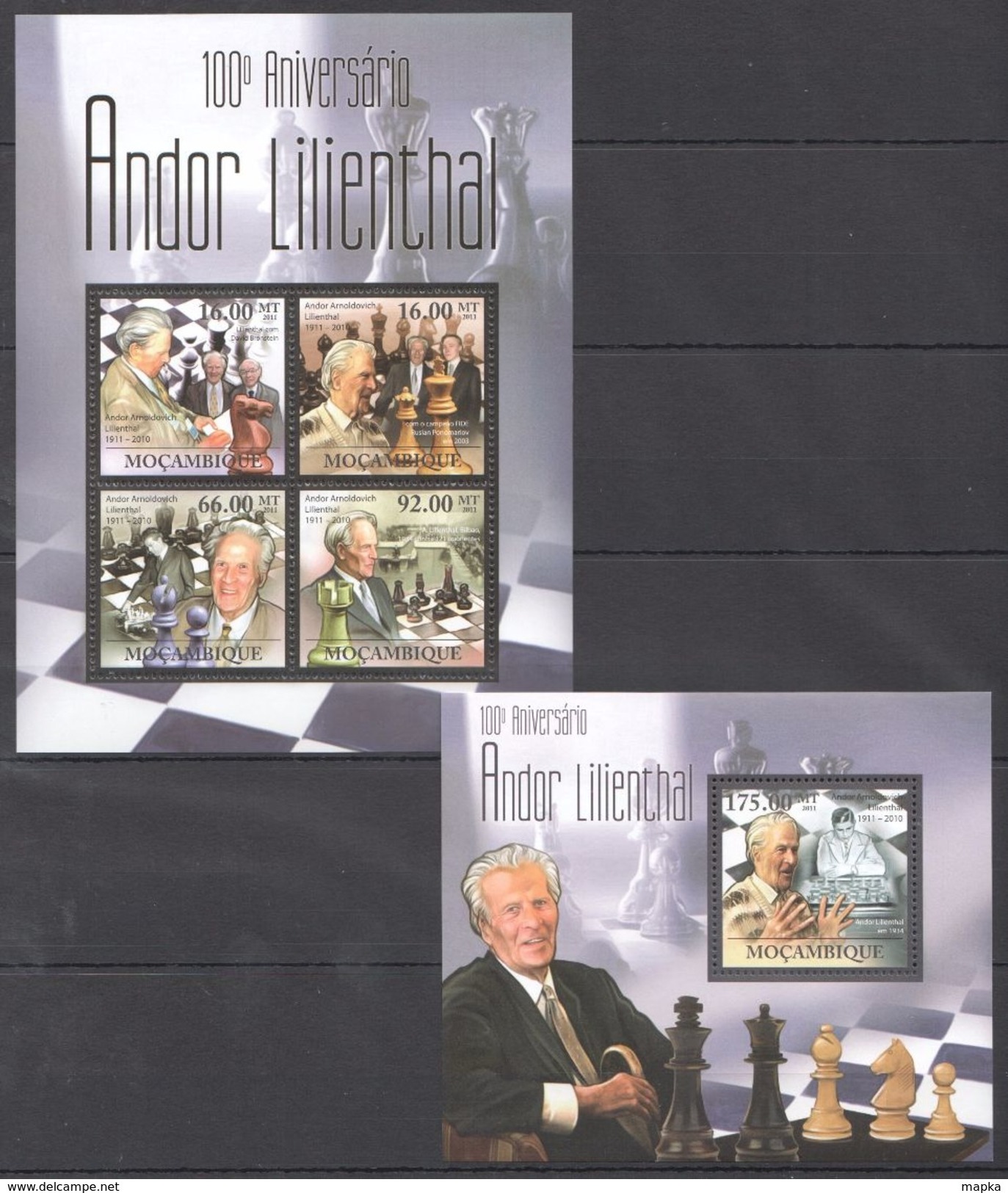 L763 2011 MOCAMBIQUE SPORT CHESS ANDOR LILIENTHAL 1KB+1BL MNH - Autres & Non Classés