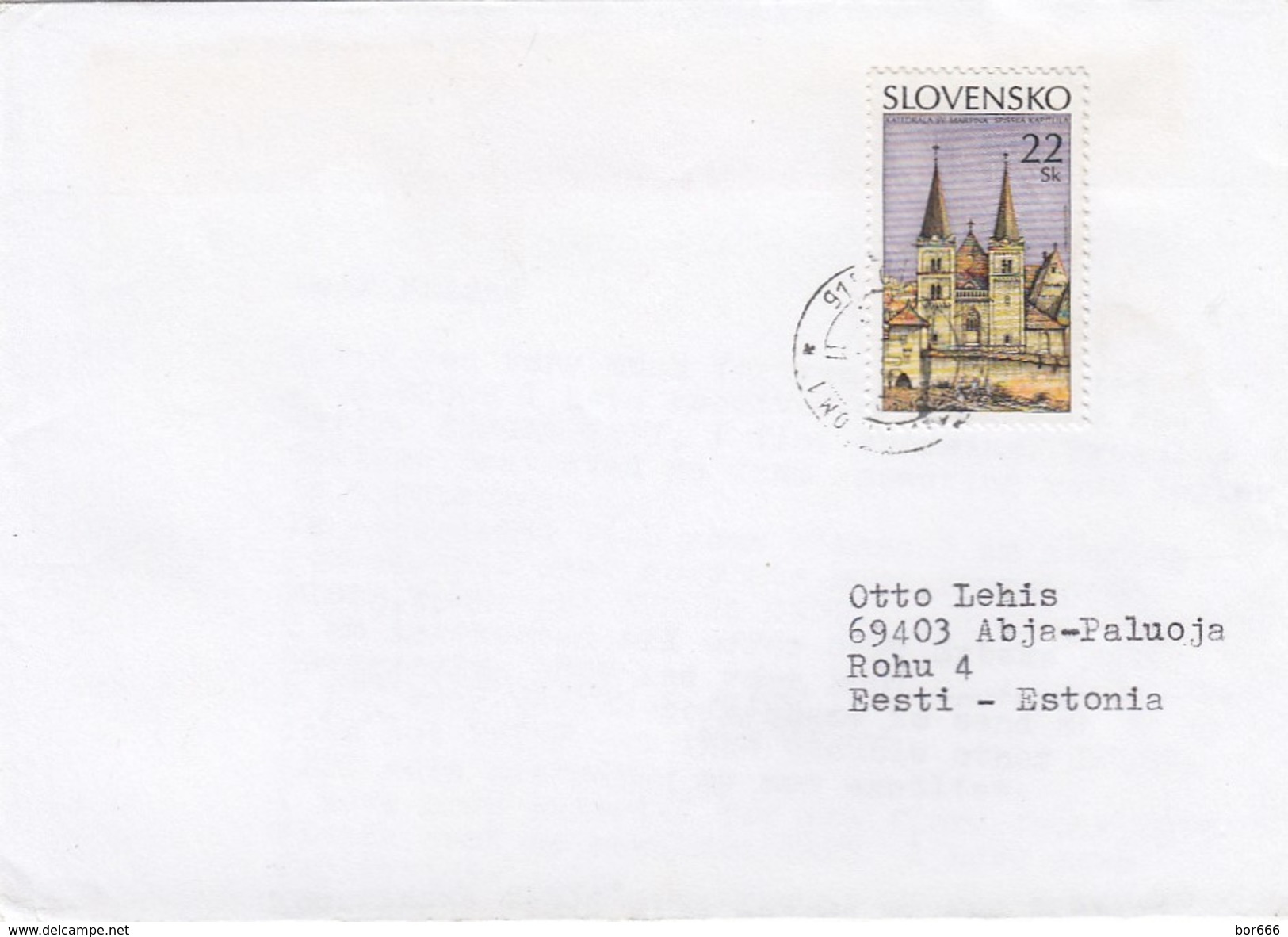 GOOD SLOVAKIA Postal Cover To ESTONIA 2009 - Good Stamped: Church - Covers & Documents