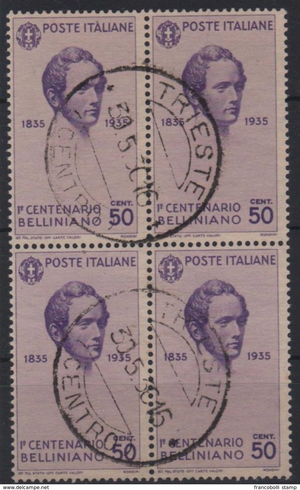 1935 Bellini 50 C. Violetto Quartina US - Gebraucht