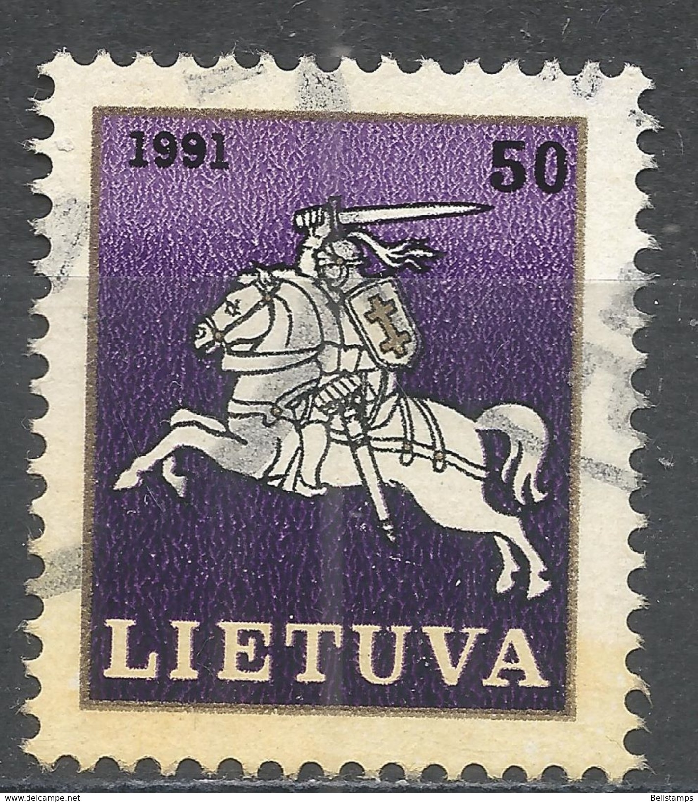 Lithuania 1991. Scott #383 (U) White Knight ''Vytis'', Chevalier - Lituanie