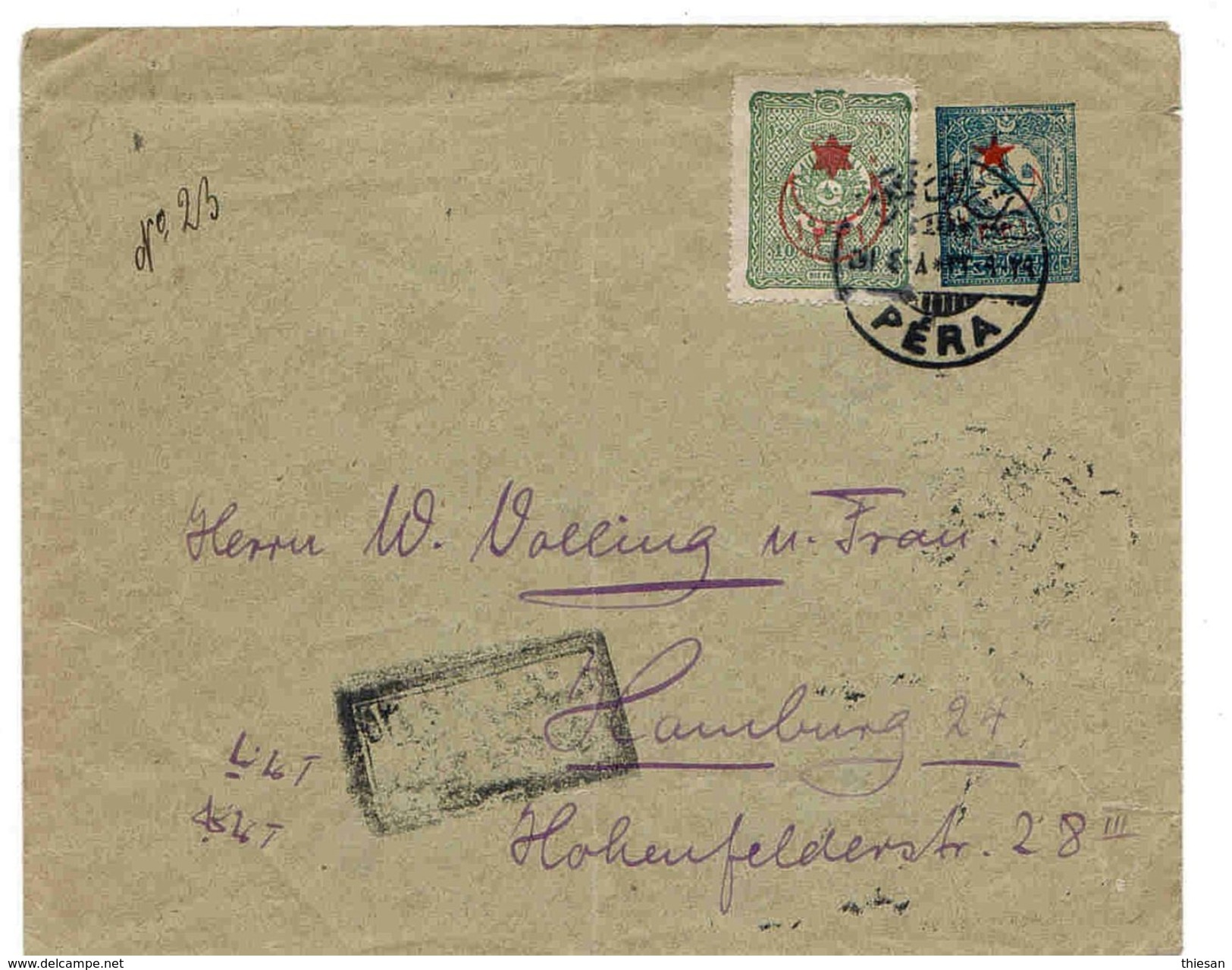 Turquie Turkey Constantinople Pera Allemagne Lettre Cover Censure Censored Entier Ganzache. - Lettres & Documents