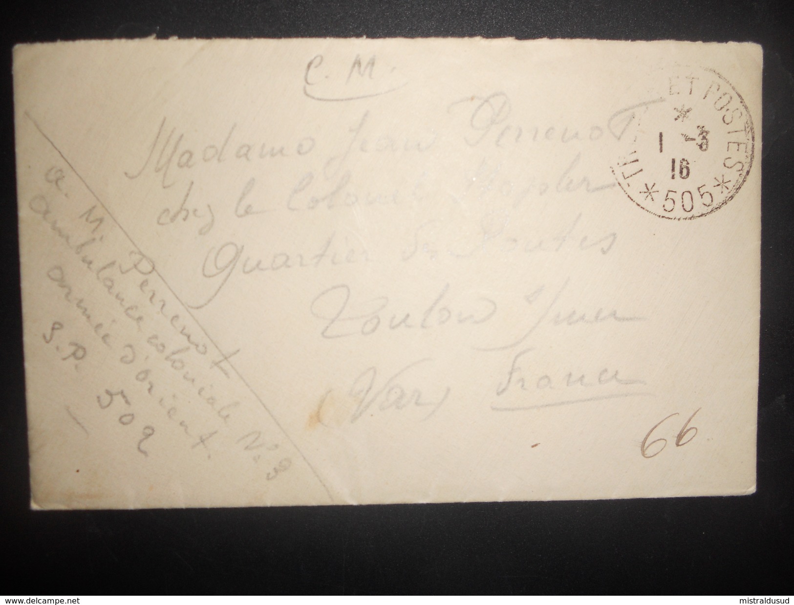 France Guerre , Tresor Et Postes 505 , Lettre De 1916 - Guerra Del 1914-18