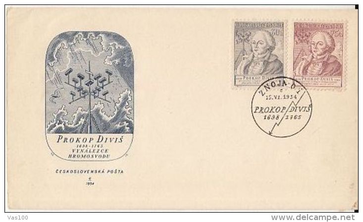 SCIENCE, NATURE, PROKOP DIVIS, LIGHTNING RODS, SPECIAL COVER, 1954, CZECHOSLOVAKIA - Natur