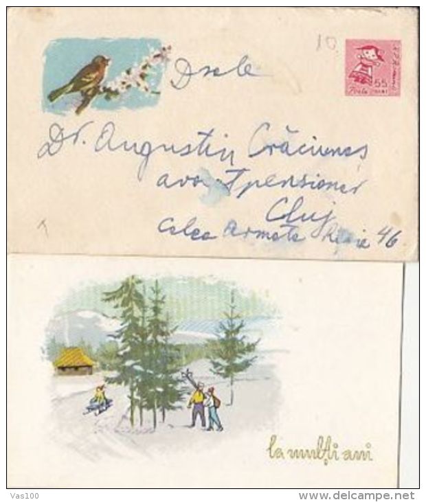 BIRDS, SPARROW, WINTERG GAMES, LILIPUT COVER STATIONERY AND POSTCARD, ENTIER POSTAL, 1962, ROMANIA - Sparrows