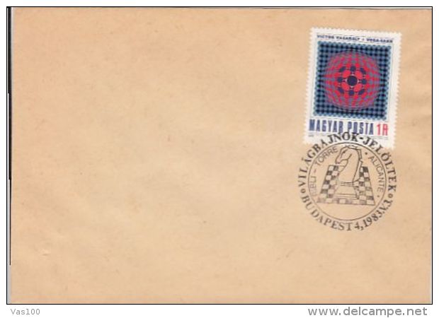 CHESS, ECHECS, ZOLTAN RIBLI- EUGENIO TORRE GAME, PAINTING, SPECIAL POSTMARKS AND STAMP ON COVER, 1983, HUNGARY - Schach