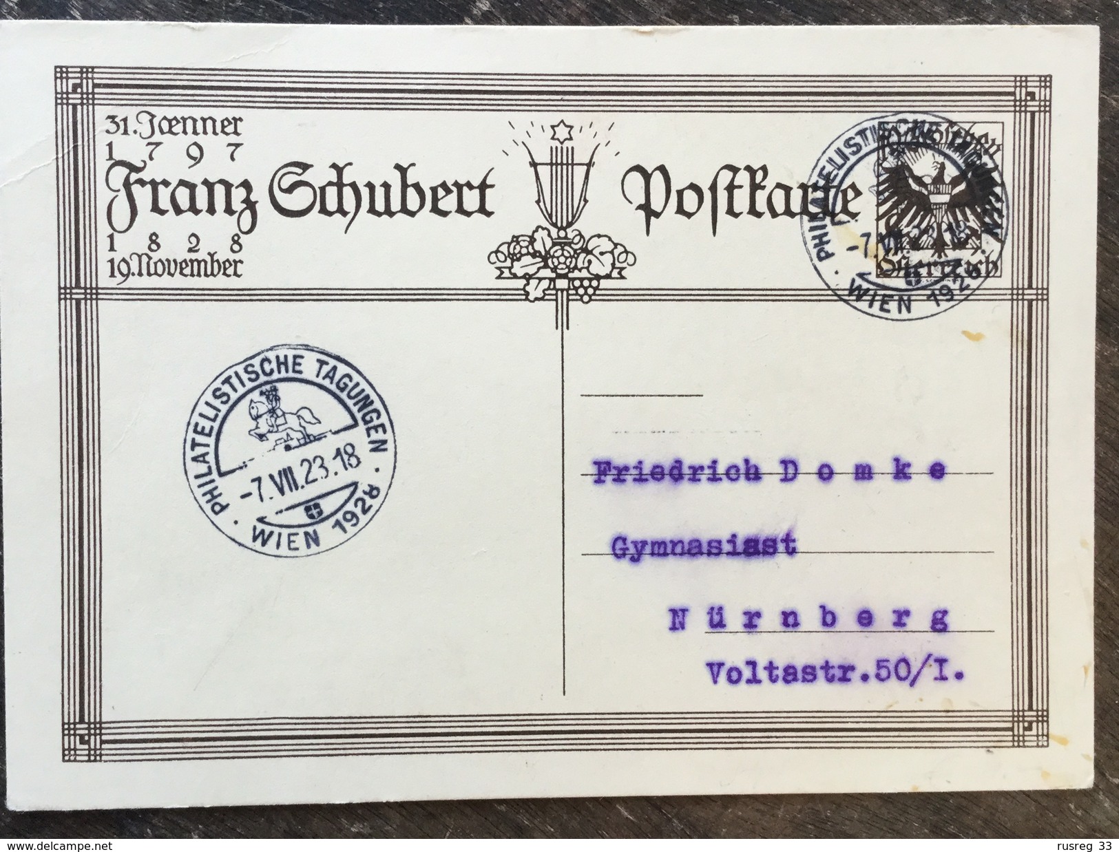 D6 Österreich Austria Autriche Ganzsache Stationery Entier Postal P 281 Franz Schubert Komponist Sst. Wien 1928 - Sonstige & Ohne Zuordnung