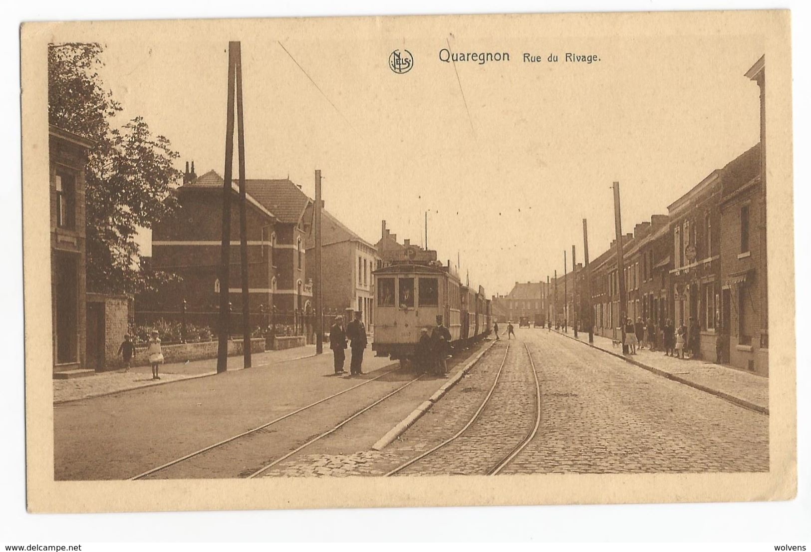 Quaregnon Rue Du Rivage Carte Postale Ancienne Animée Tram Tramway - Quaregnon