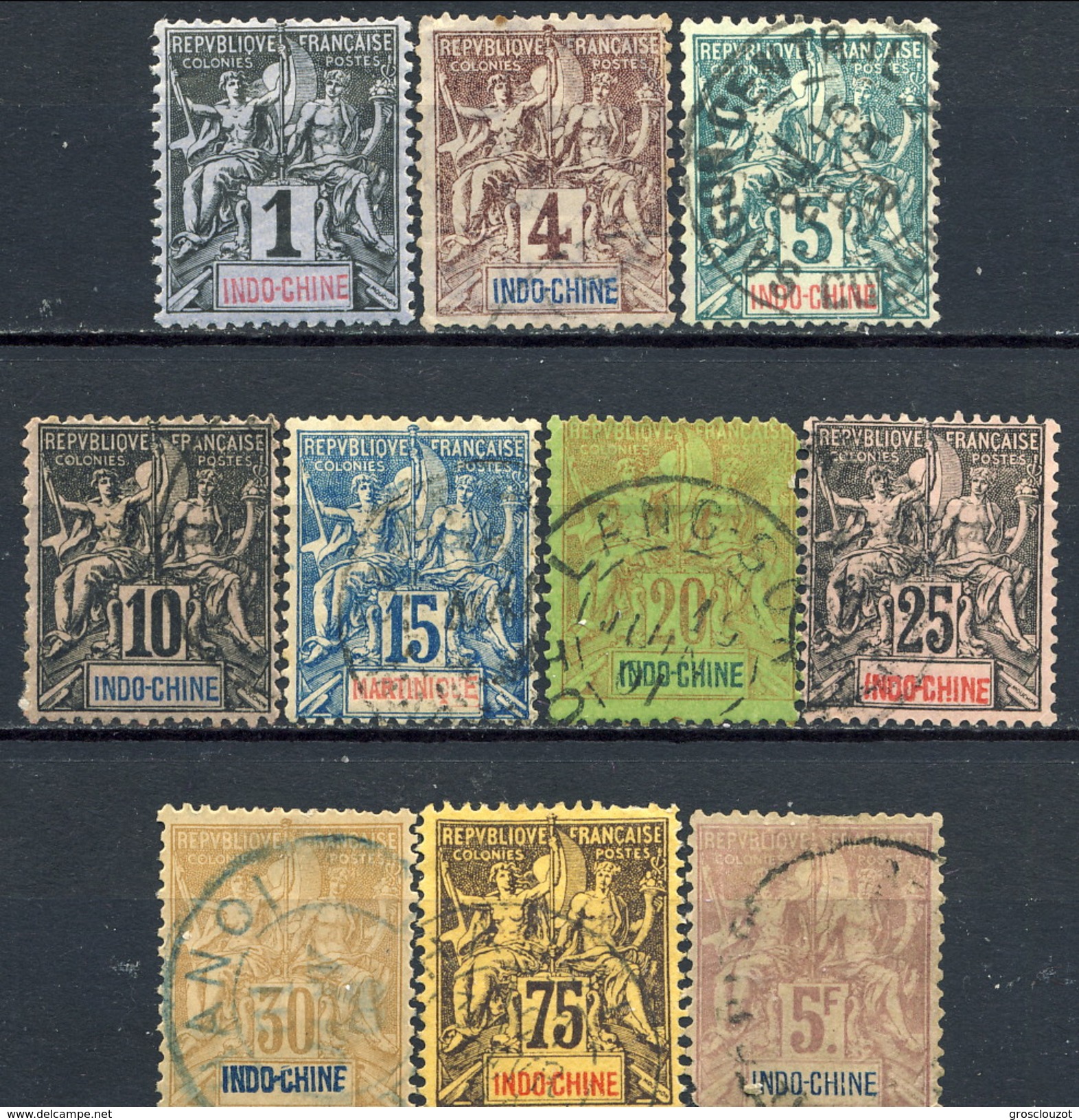 Indocina 1892-96 Dieci Valori Della Serie N. 3-16 Usati Cat. &euro; 180 - Usati