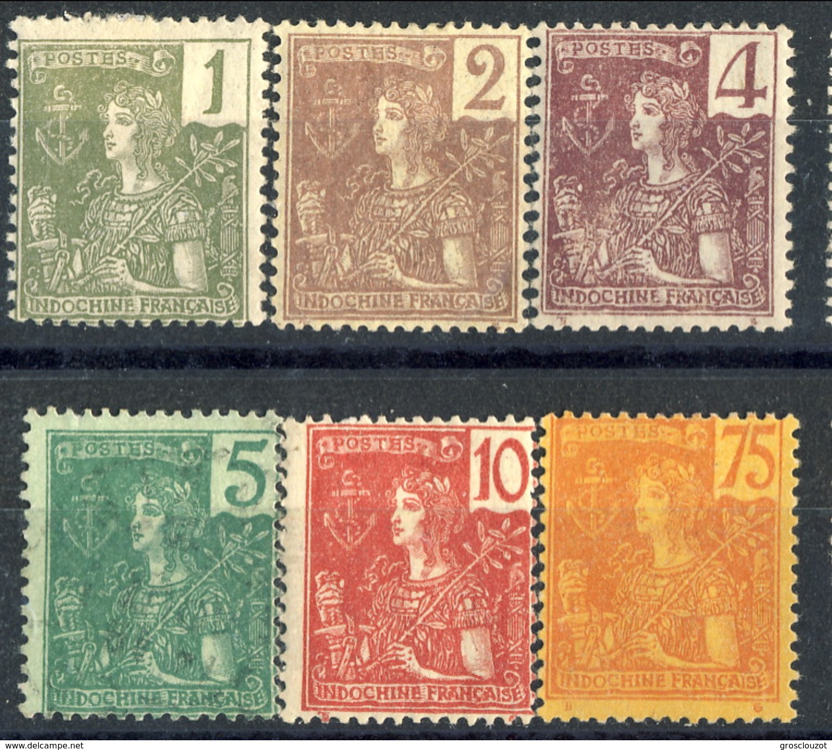 Indocina 1904-06 Sei Valori Della Serie 24-40 MH Cat. &euro; 56 - Nuovi