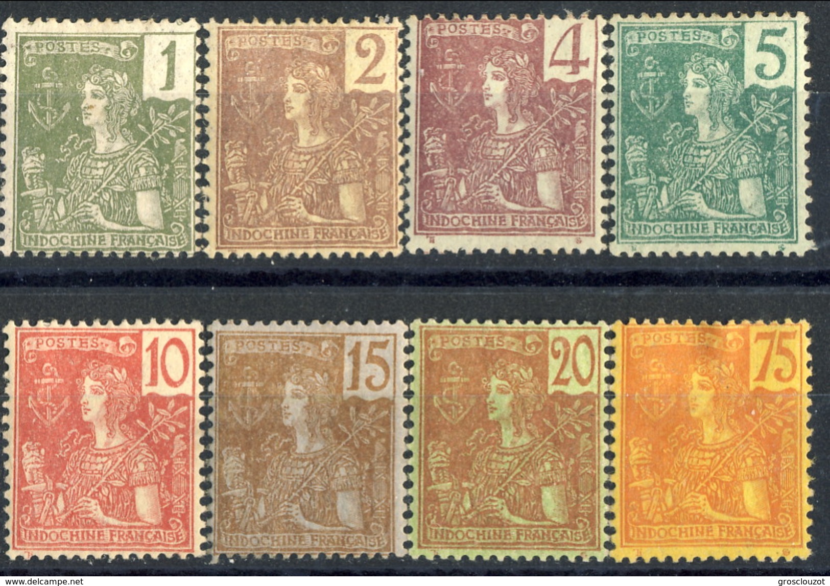 Indocina 1904-06 Otto Valori Della Serie 24-40 MH Cat. &euro; 62,50 - Nuovi