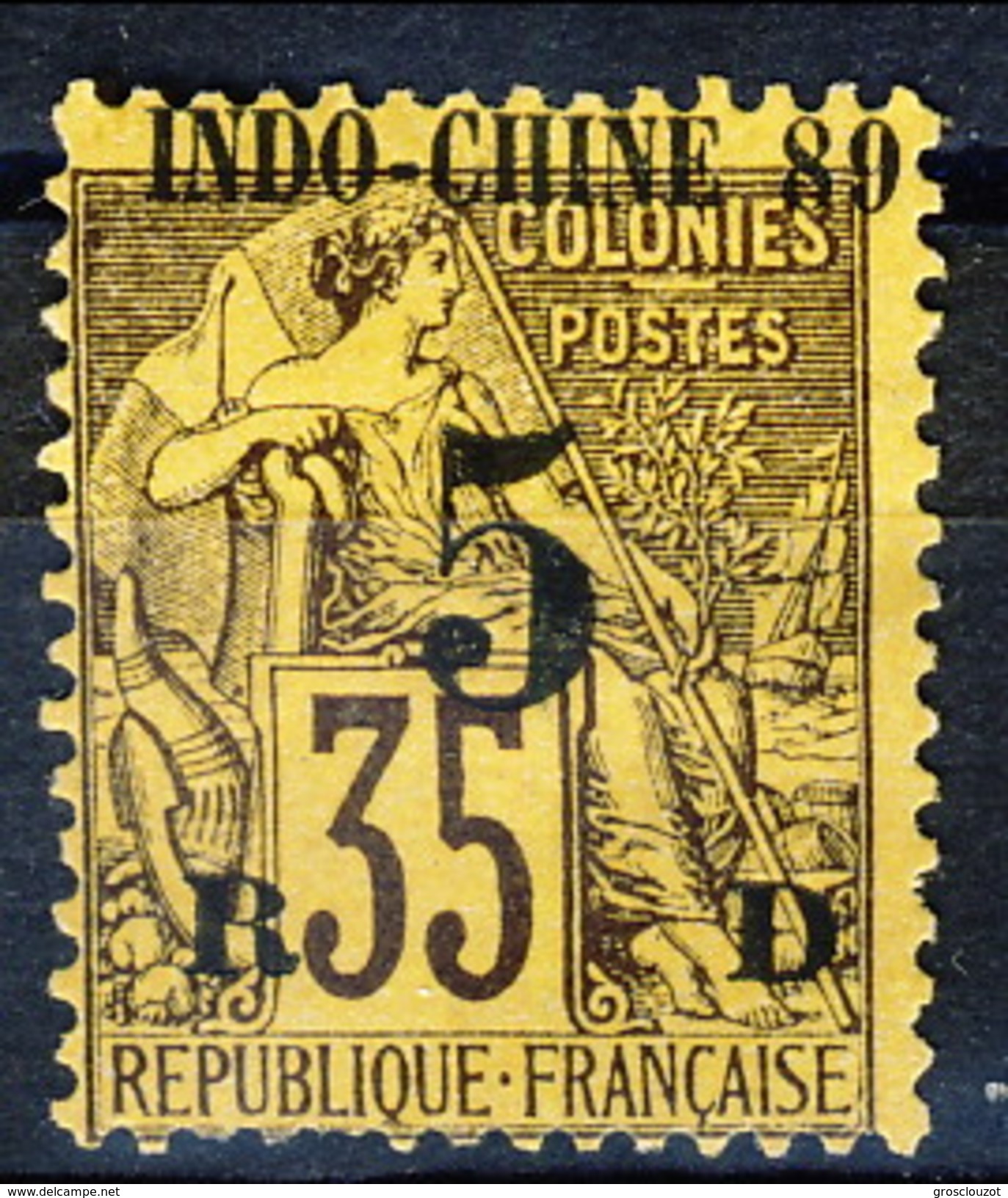 Indocina 1889 N. 2 C. 5 Su C. 35 Sovrastampa Nera MH Cat. &euro; 14 - Nuovi