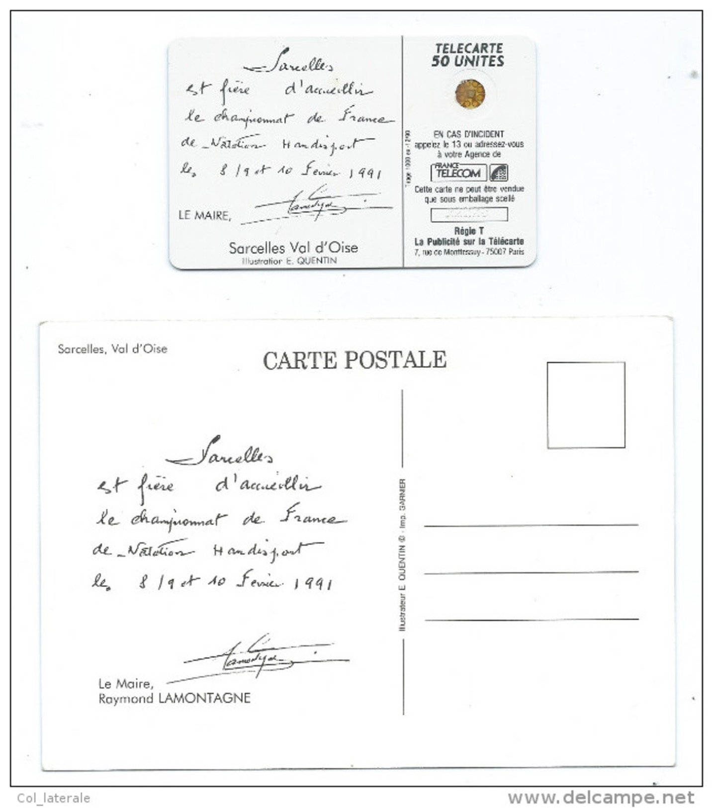 Télécarte Sarcelles 1990 1000 Ex NEUVE 50 U Natation Handisport Avec CP Du Maire 2 Scans - Telefoonkaarten Voor Particulieren