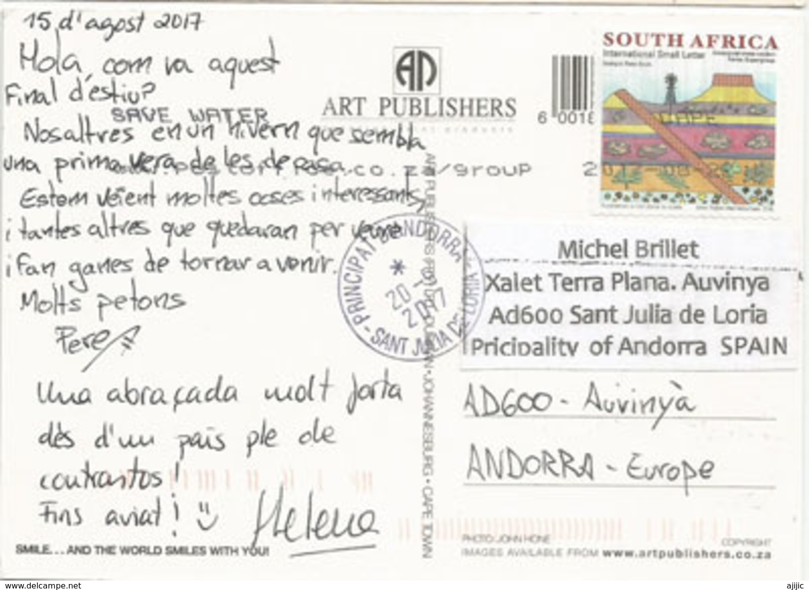 Smile...and The World Smiles With You..South-Africa, Post-card From South-Africa  Sent To ANDORRA, With Arrival Postmark - Afrique Du Sud