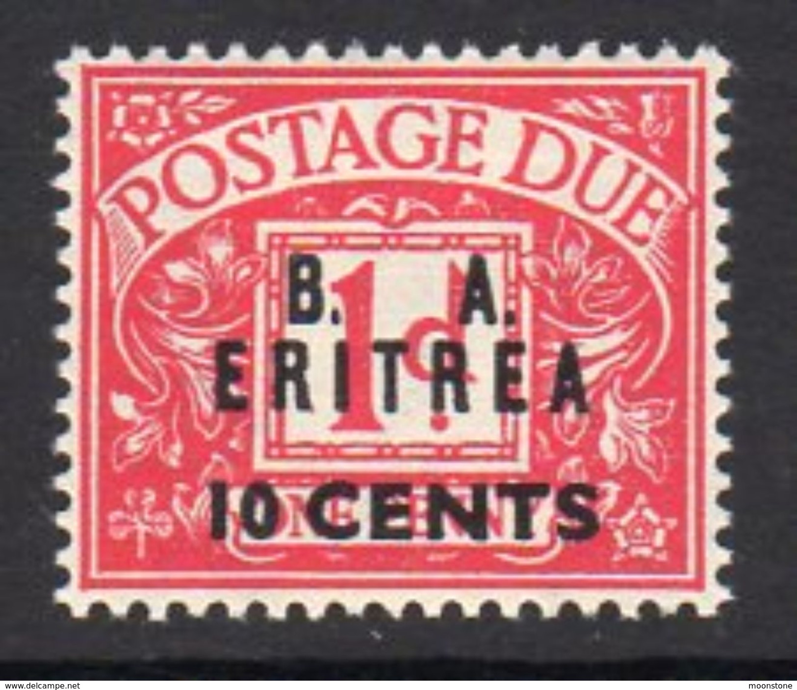 BOIC, BA Eritrea 1950 10c. On 1d Postage Due Overprint On GB, Hinged Mint, SG ED7 (A) - Eritrée